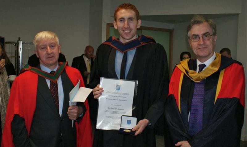 Graduation day, June 2013. Pictured with Dr Ben Costelloe (left), Head of Building Services Engineering, and Michael Crowley (right), my final year project supervisor.